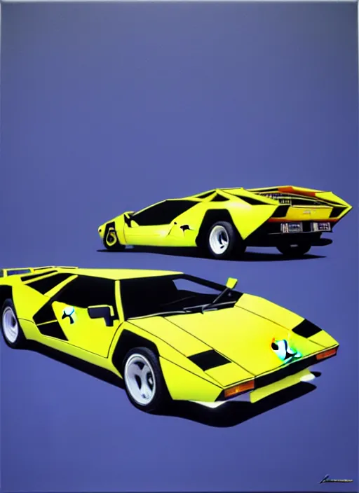 Prompt: lamborghini countach by shusei nagaoka, kaws, david rudnick, airbrush on canvas, pastell colours, cell shaded, 8 k,