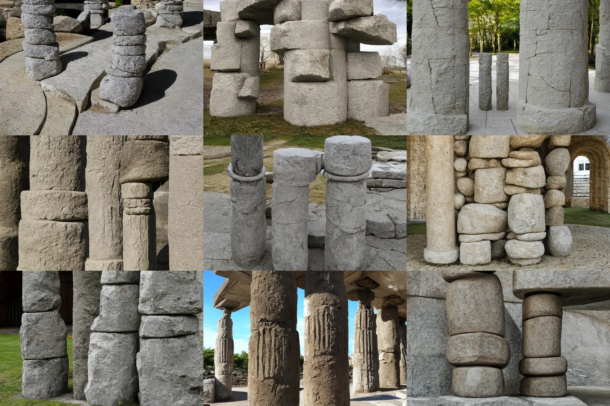 Prompt: two stone columns interwined with each other