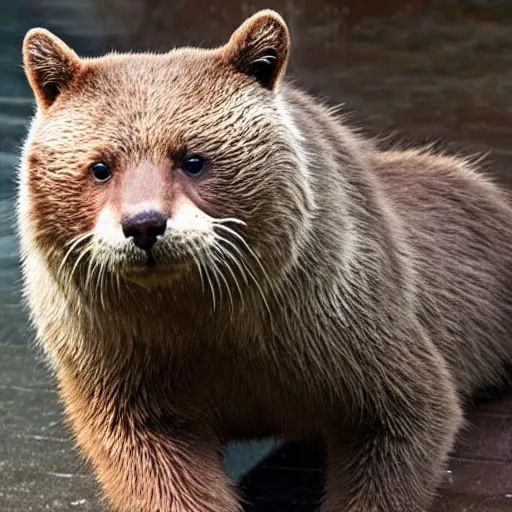 Image similar to half cat, half otter, half grizzly bear