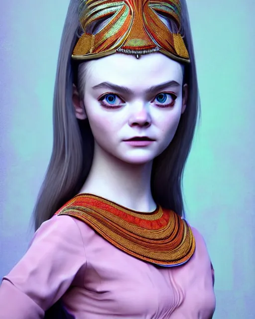 Prompt: a beautiful cute Elle Fanning wearing modern stylish costume in the style of Assamese bihu mekhela sador gamosa design, commercial fashion design art by Sandra Chevrier, face by Ross Tran and daz3d genesis iray, cinematic lighting, medium shot, mid-shot, slim female figure ramp walk model pose, highly detailed, trending on Artstation, Unreal Engine 4k, cinema 4d multi-pass ray traced, 8k fabric texture details, octane render, diffused natural skin glow