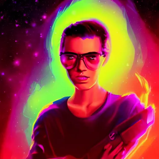 Image similar to portrait from a skunk, synthwave, universe background, nebula, galaxy, artstation