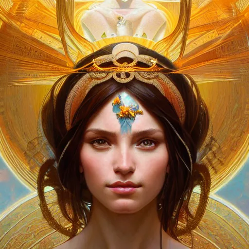 Image similar to perfectly-centered-Portrait of a Goddess, intricate, highly detailed, digital painting, artstation, concept art, smooth, sharp focus, illustration, Unreal Engine 5, 8K, art by artgerm and greg rutkowski and alphonse mucha