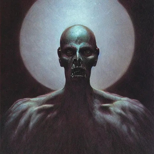 Image similar to inquisitor of Mephistopheles portrait by gerald brom and Zdzisław Beksiński, darkwave