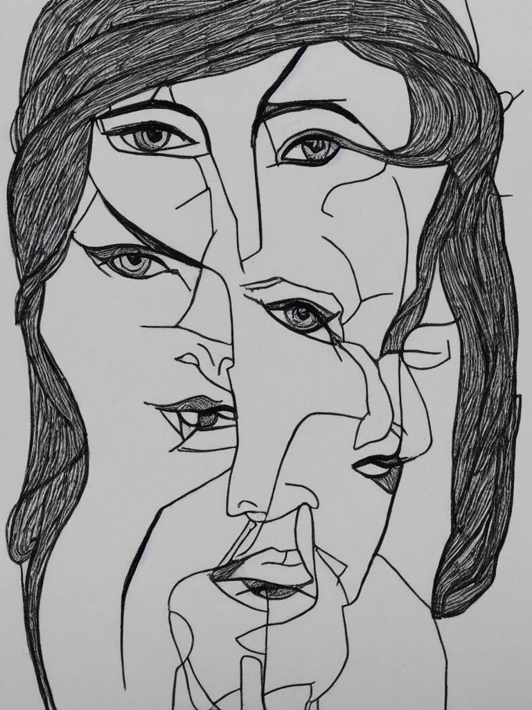 Image similar to beautiful intricate female portrait, one line drawing, bold sketch inspired by bauhaus and henri matisse.