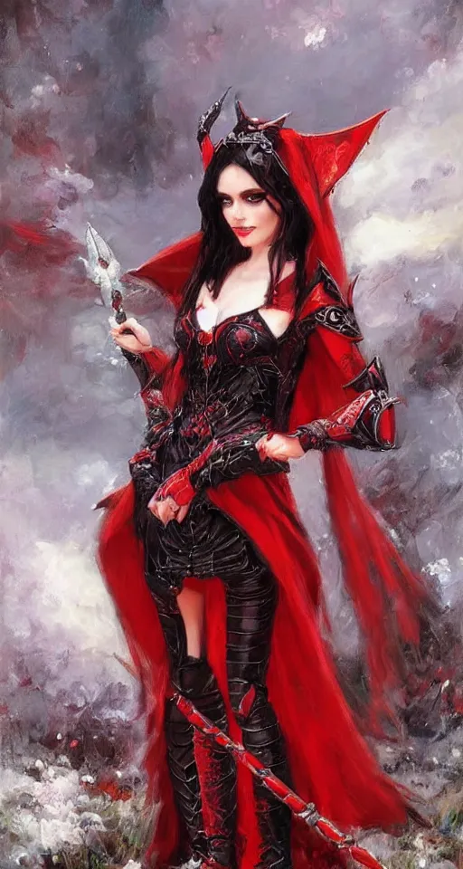 Image similar to Gothic elf princess in red dragon armor by Konstantin Razumov