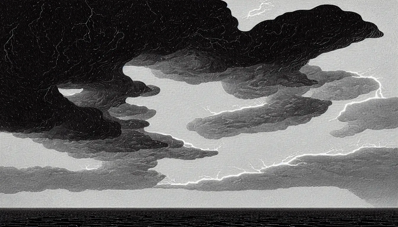 Prompt: oregon coast thunderstorm by nicolas delort, moebius, victo ngai, josan gonzalez, kilian eng