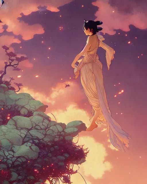 Prompt: 君 か 星 になるまて fantasy, regal, by makoto shinkai, kim keever, victo ngai, stanley artgerm lau, greg rutkowski, thomas kindkade, alphonse mucha, loish, norman rockwell