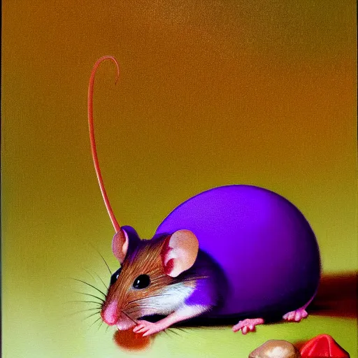 Prompt: mouse reaches for floating purple crystal, famous oil painting, award winning, 8k scan