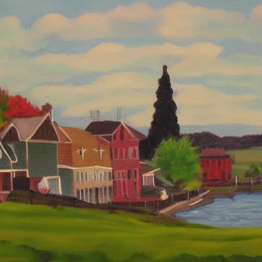 Prompt: a painting of new england town in the style of max mays