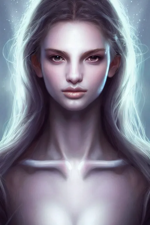 Image similar to a photorealistic portrait of an attractive young girl, semi-clothed in ethereal armor, emitting psychic powers, beautiful bone structure, perfectly proportioned face, perfect eyes, intricate, elegant, highly detailed, hyper detailed, volumetric lighting, trending on tumblr, by artgerm, by loish, fantasy scene, fantasy aesthetic, trending on Artstation