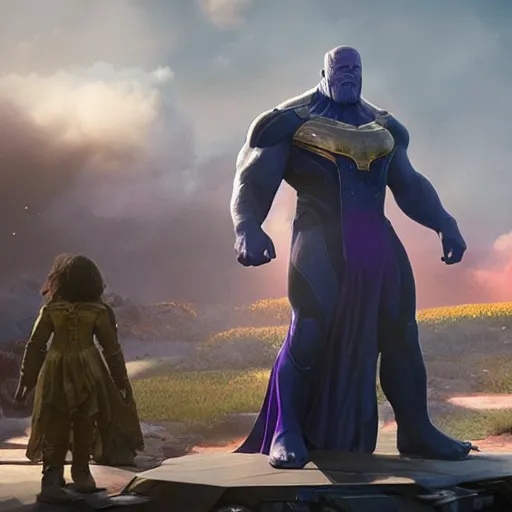 Image similar to thanos looking for his mom at walmart