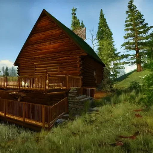 Image similar to a cabin in the woods unreal engine