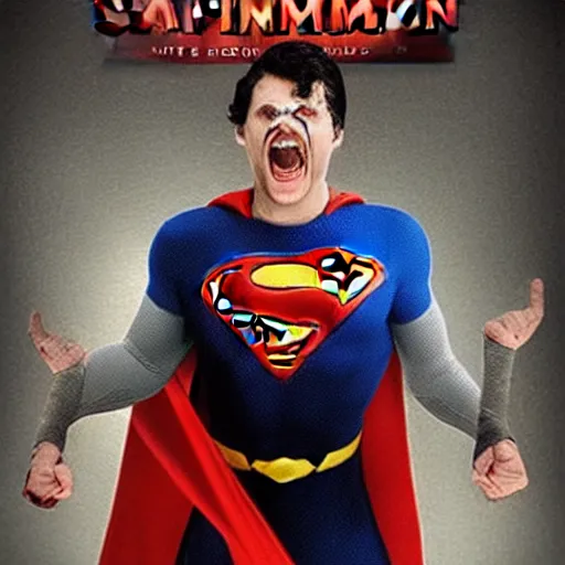 Image similar to painful Superman >yelling<<<< crazy insane