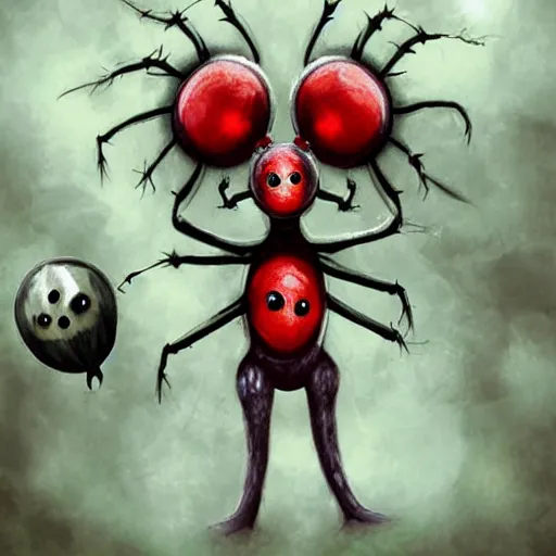 Image similar to ladybug as a monster, photorealistic art, scary atmosphere, nightmare - like dream