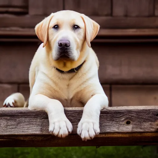 Image similar to yellow lab, fat, happy, 4 k, high quality photo, award - winning