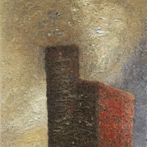 Image similar to a detailed, impasto painting by shaun tan and louise bourgeois of an abstract forgotten sculpture by ivan seal and the caretaker