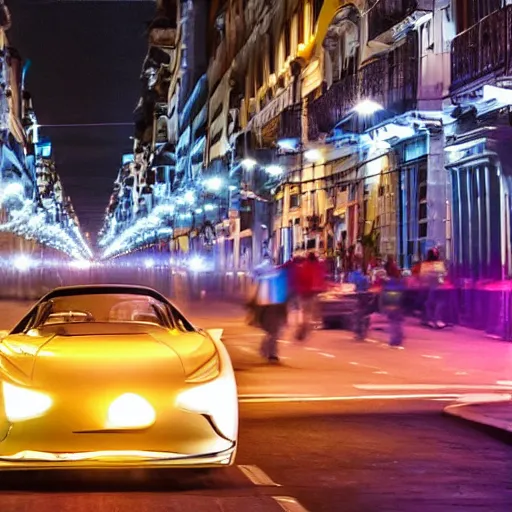 Image similar to Buenos Aires Argentina, futuristic cars in the street, holograms in the street, detailed, hd