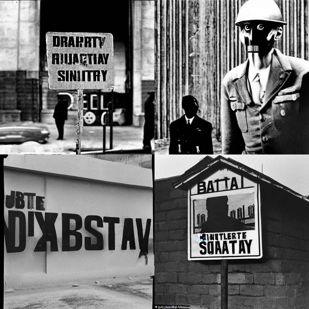 Prompt: Dystopian society base on George Orwell’s 1984, photographs, dystopian, unfair, dictatorship,