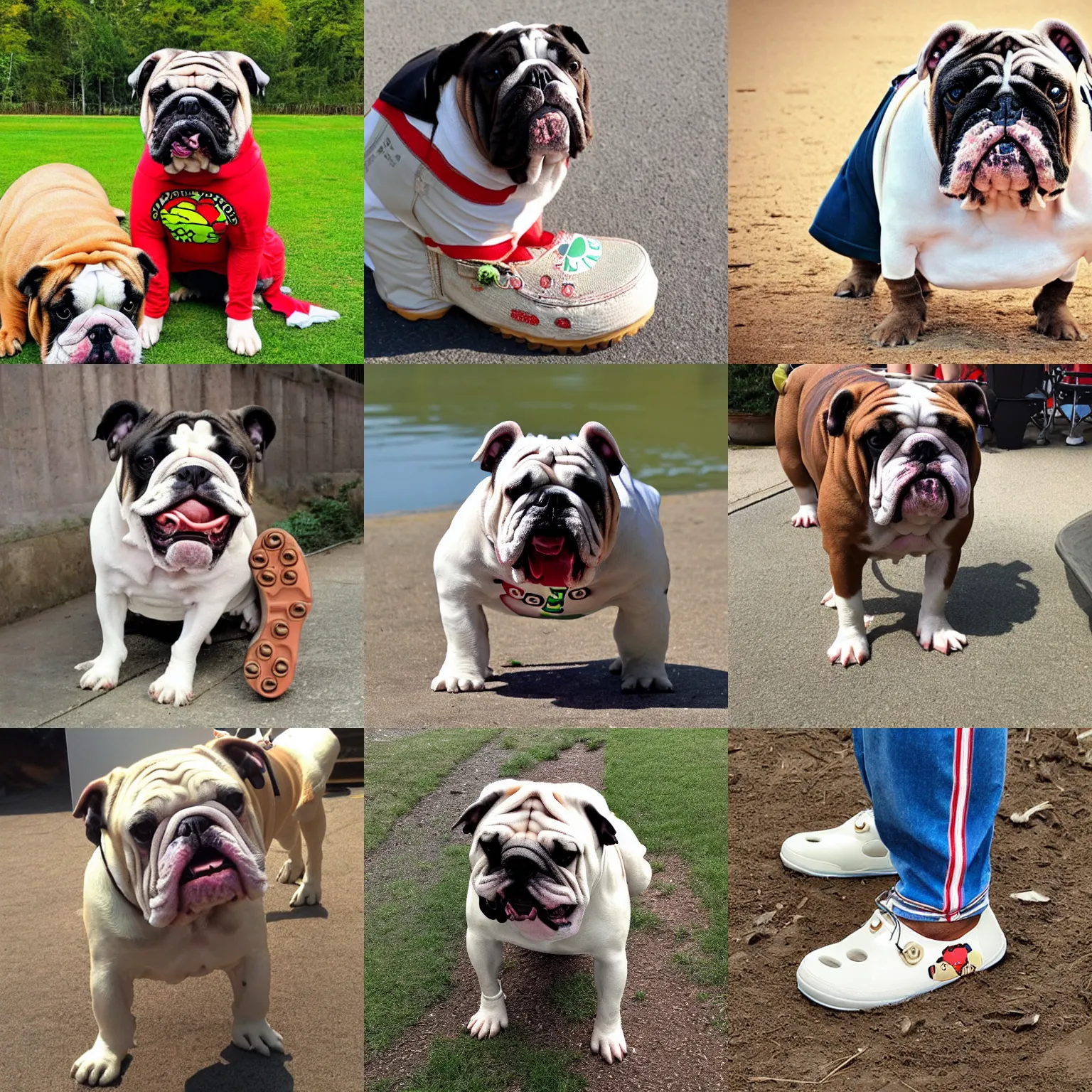 Prompt: bulldog wearing crocs