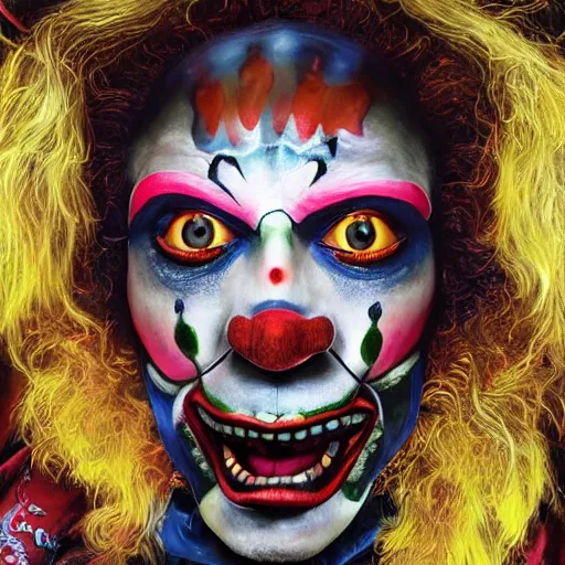 Prompt: UHD hyperrealistic unbelievable photo of cosmic clown Judge wearing authentic clown costume and real bizarre clown makeup, with Alex Jones on Trial, correct face, accurate faces, intricate details, intricate cllown judge, by Ayami Kojima, Amano, Karol Bak, Greg Hildebrandt, and Mark Brooks, by Antonio Caparo and Ferdinand Knab and Greg Rutkowski UHD photorealistic trending on artstation