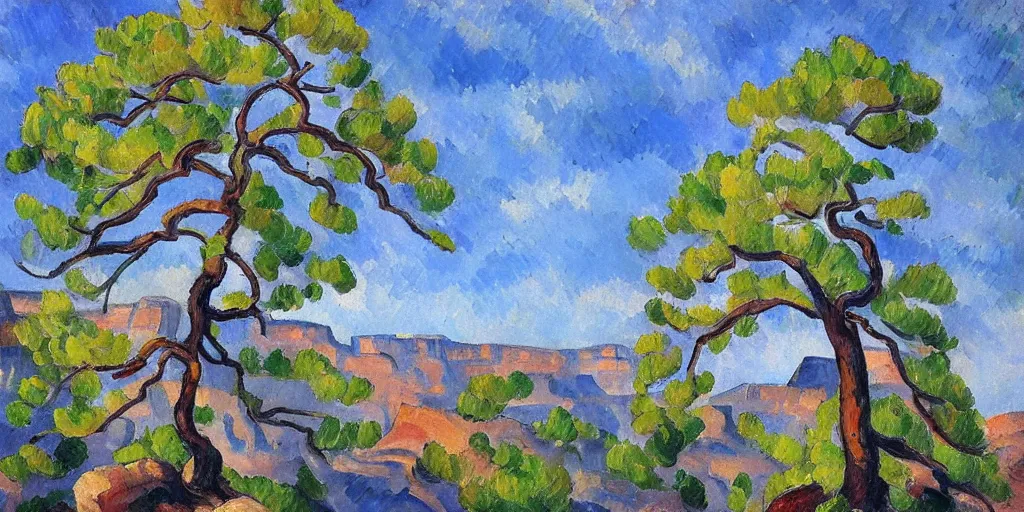 Prompt: single maple tree growing in grand canyon, stream, cezanne, highly detailed, masterpiece