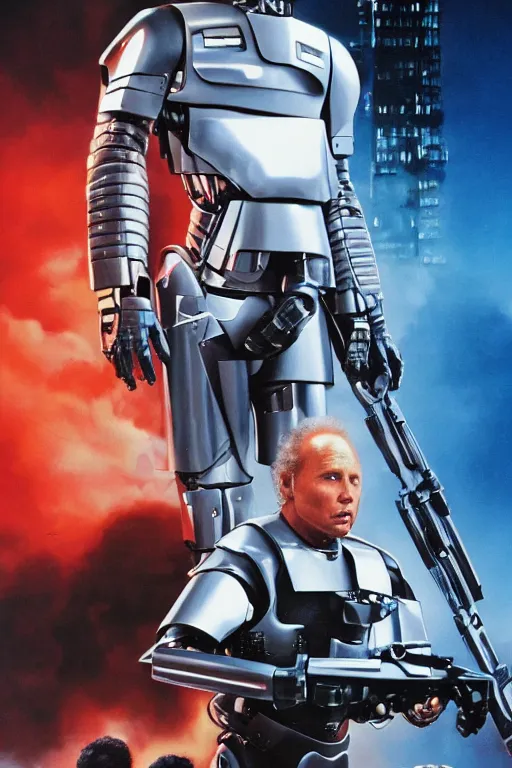 Prompt: billy crystal and peter weller robocop, ghanaian movie poster, city slickers 4, drug dealing mexicans, ninjas, highly detailed, high octane render, hd, realism