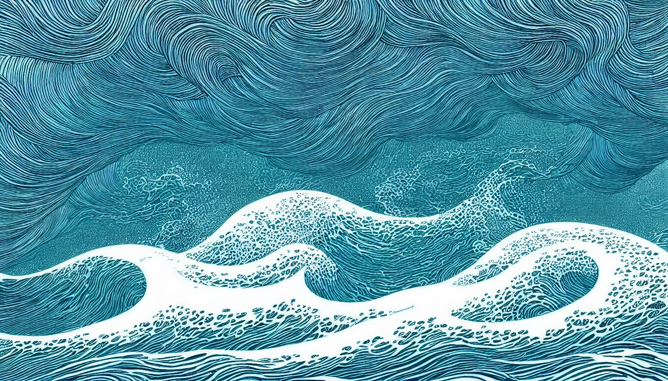 Image similar to minimalist ocean wave by nicolas delort, moebius, victo ngai, josan gonzalez, kilian eng