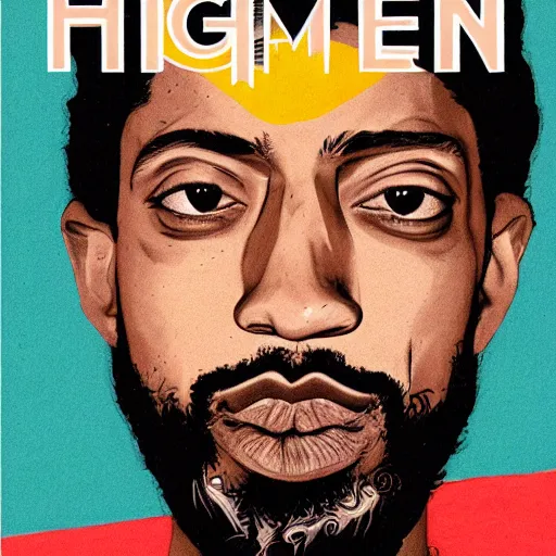Prompt: 1993 Hightimes magzine cover Nipsey Hussle by Sachin Teng, asymmetrical, Matte Painting , geometric shapes, marijuana, hard edges, energetic, graffiti, street art:2 Masterpiece, high detail, by Sachin Teng:4