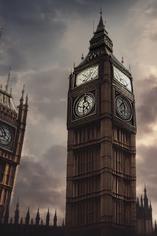 Image similar to photography of a highly detailed ghost pirate ship flying in the sky. big ben, london background. intricate, hyper realism, professional digital art, unreal engine 5, 8 k render, sharp focus, trending on art station.