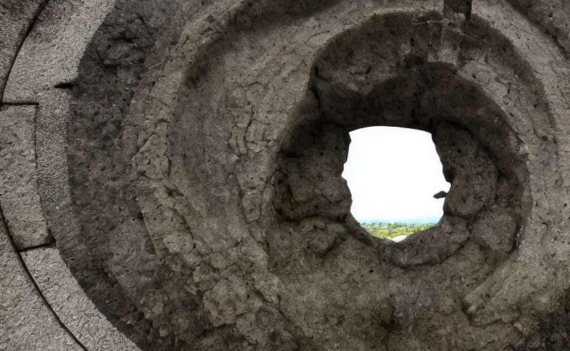 Image similar to ancient occult stargate made of stone that form a circle, cinematic view, epic sky