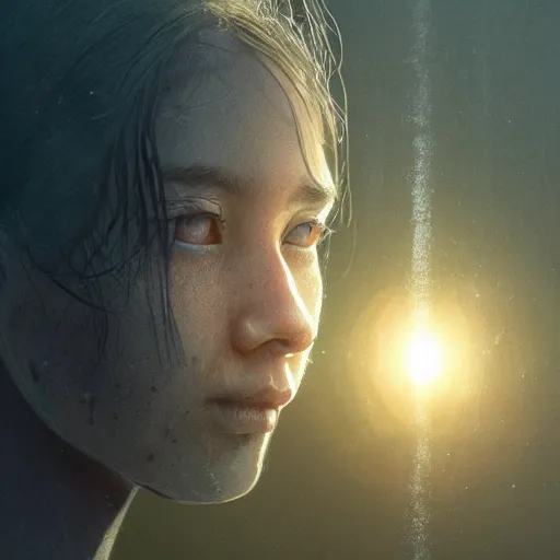 Image similar to close up of a dirty lost person is following a small floating blue softly glowing ball of light through a foggy swamp, made by Stanley Artgerm Lau, WLOP, Rossdraws, ArtStation, CGSociety, concept art, cgsociety, octane render, trending on artstation, artstationHD, artstationHQ, unreal engine, 4k, 8k,