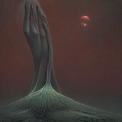Prompt: zdzislaw beksinski painting of cosmic horror