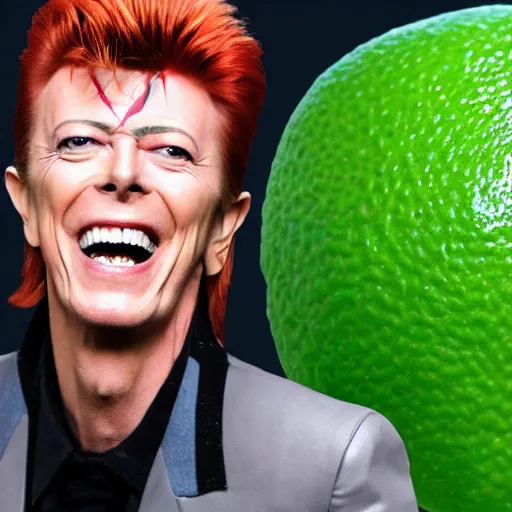 Prompt: david bowie laughing in the Why Can\'t I Hold All These Limes Meme