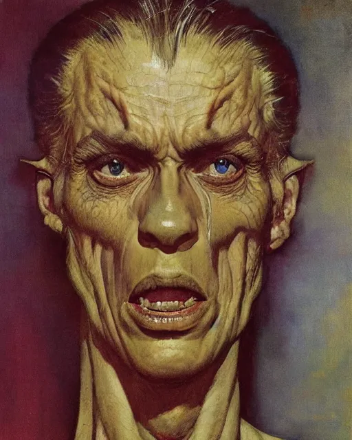 Image similar to upper body and head portrait of lizard man, by norman rockwell, roberto ferri, daniel gerhartz, edd cartier, jack kirby, howard v brown, ruan jia, tom lovell, frank r paul, jacob collins, dean cornwell, 5 0 s pulp scifi fantasy illustration