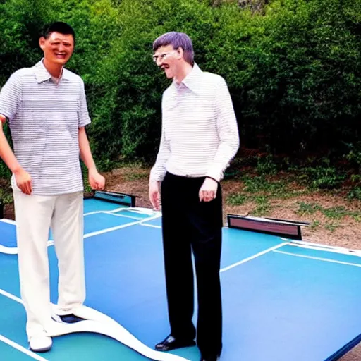 Image similar to a photo of yao ming playing ping pong with bill gates