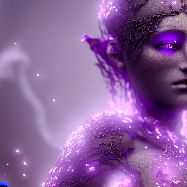 Prompt: a striking! render of ethereal beings made of amethyst, ruby, and smoky gray quartz, new age artwork, octane, houdini, 8 k, cgsociety, intricately detailed