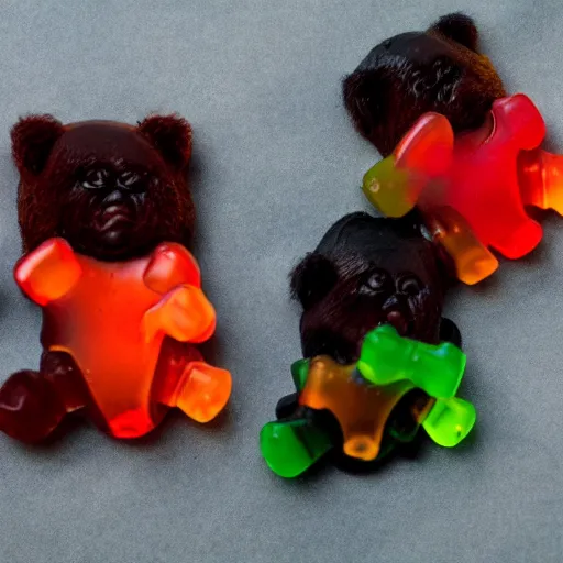 Prompt: photo of gummy bear ewoks