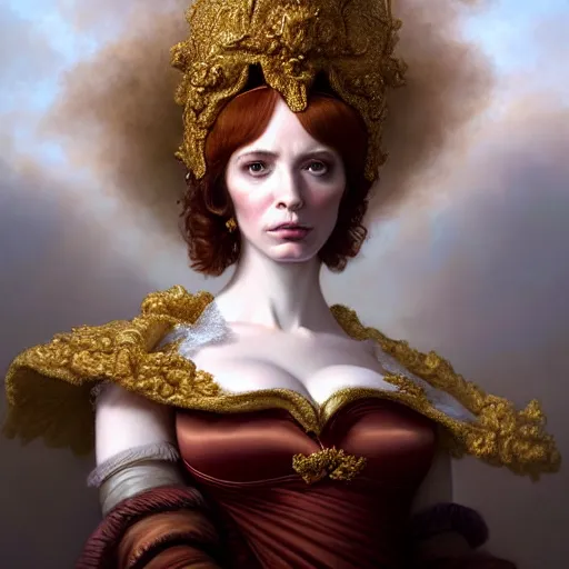 Image similar to clothed, christina hendricks dressed as napoleon - bonaparte, baroque painting, intricate, elegant, highly detailed, centered, digital painting, artstation, concept art, smooth, sharp focus, illustration, artgerm, tomasz alen kopera, peter mohrbacher, donato giancola, joseph christian leyendecker, wlop, boris vallejo