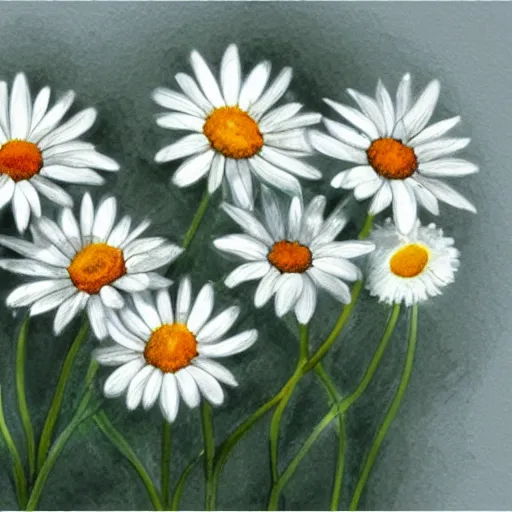 Image similar to a perfect, realistic professional digital sketch of daisies, by pen and watercolor, by a professional Chinese Korean artist on ArtStation, on high-quality paper