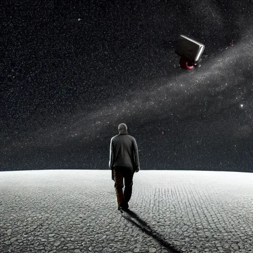 Prompt: man walks throug a dark void, Sci-fi Art