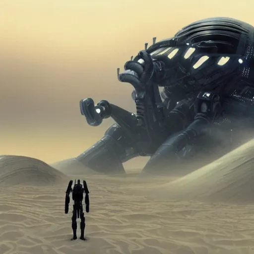 Image similar to giant arthropod robot, sci fi, dune style, denis villeneuve