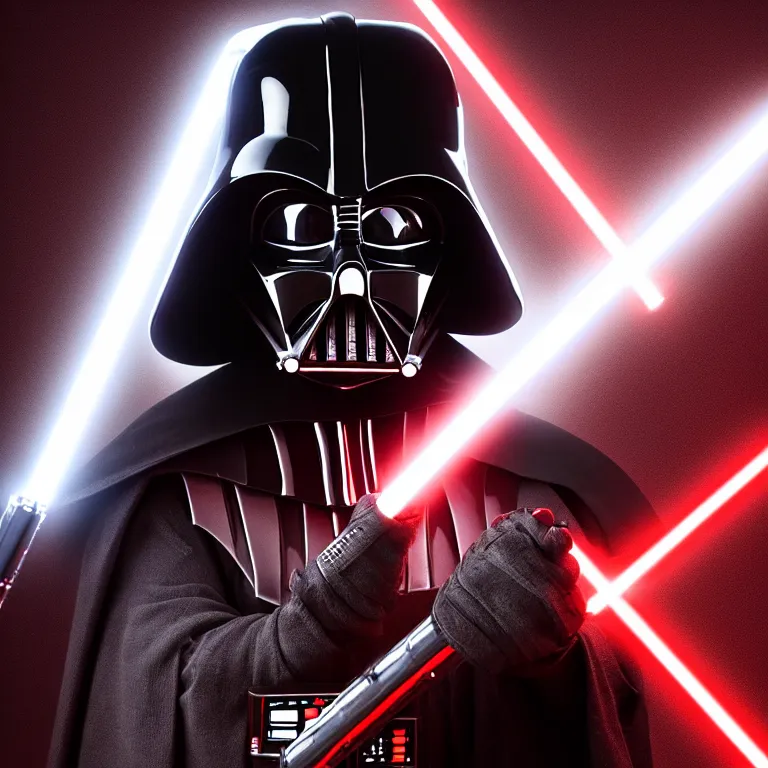 Prompt: darth vader light saber shot, studio photo, hdr, dynamic lighting, red and black colors only, 8 k