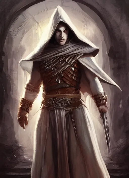Prompt: white hood figure, ultra detailed fantasy, dndbeyond, bright, colourful, realistic, dnd character portrait, full body, pathfinder, pinterest, art by ralph horsley, dnd, rpg, lotr game design fanart by concept art, behance hd, artstation, deviantart, hdr render in unreal engine 5