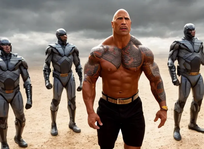 Image similar to film still of dwayne the rock johnson as homelander in the new the boys movie, 4 k