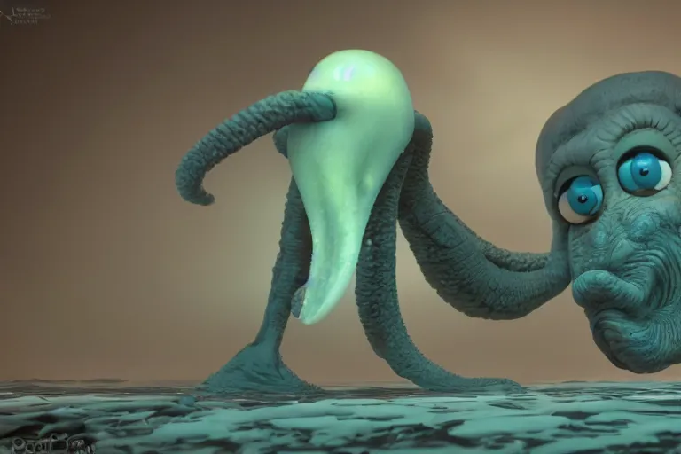 Prompt: squidward as a lovecraftian entity, photorealistic octane render