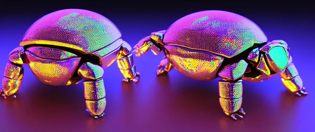 Image similar to highly detailed 3d render holographic cyborg scarab! jeweled gorgeous dramatic neon lighting octane low angle hd 8k sharp shallow depth of field