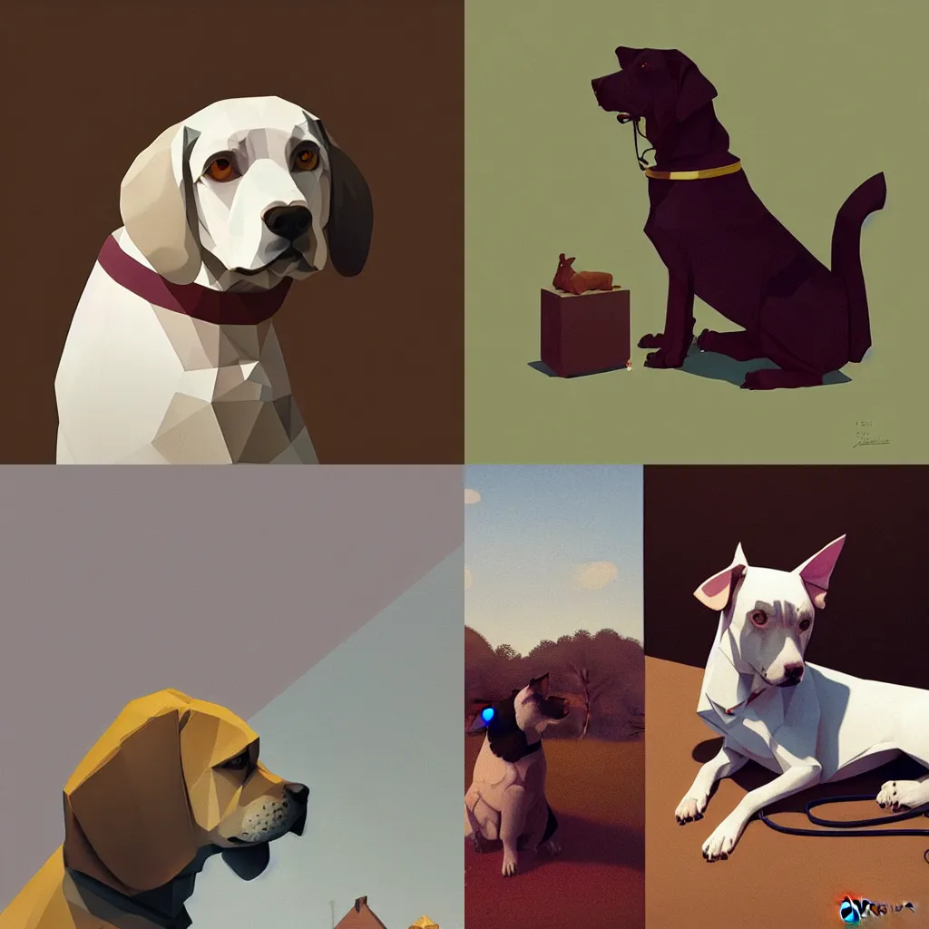 Prompt: low polygon render of dog by moebius and atey ghailan by james gurney by vermeer by George Stubbs in the of style anime by Lim Heng Swee