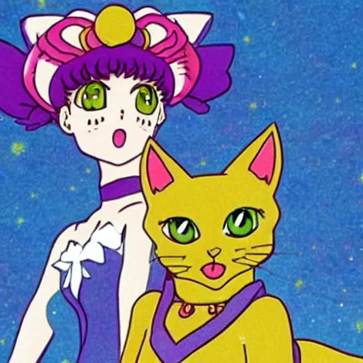 Prompt: photo, three cats from sailor moon