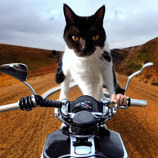 Image similar to A cat riding a motorcycle