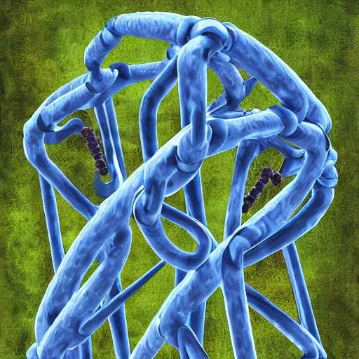 Image similar to in a field, two scientists in lab coats encounter a monster shaped like the DNA double helix, digital art